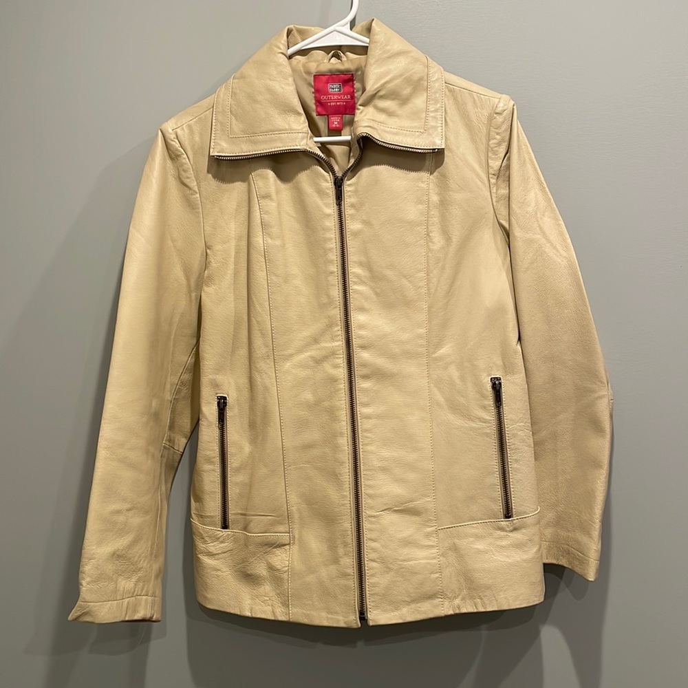 Vintage Faded Glory, cream, leather jacket, women’s size medium.